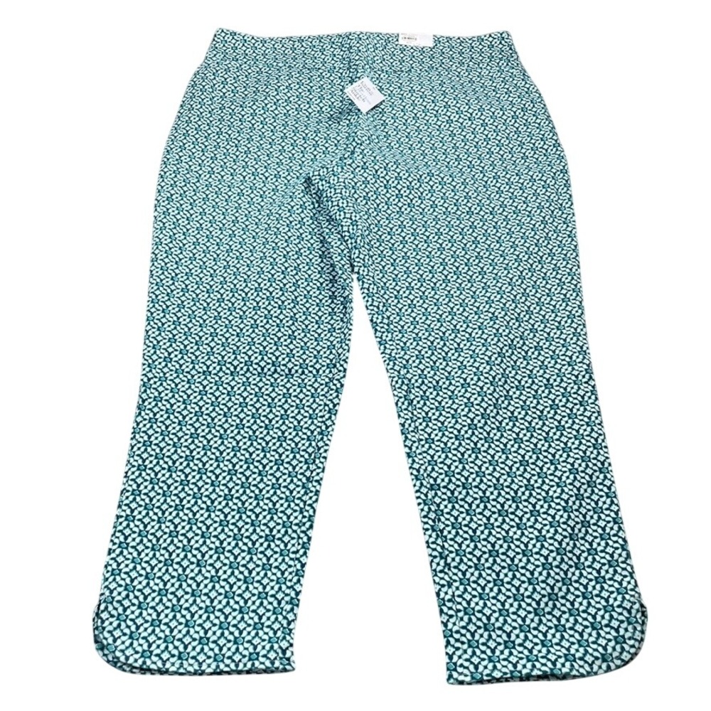 NWT Croft & Barrow Turquoise Geometric Mid Rise Ankle Pants 18W Regular